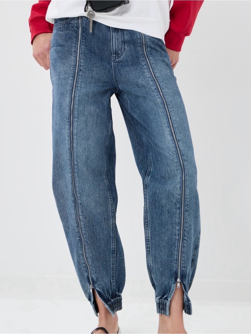 Tibi Blue Relaxed Zip-Front Women's Jeans Balloon Joggers NWT